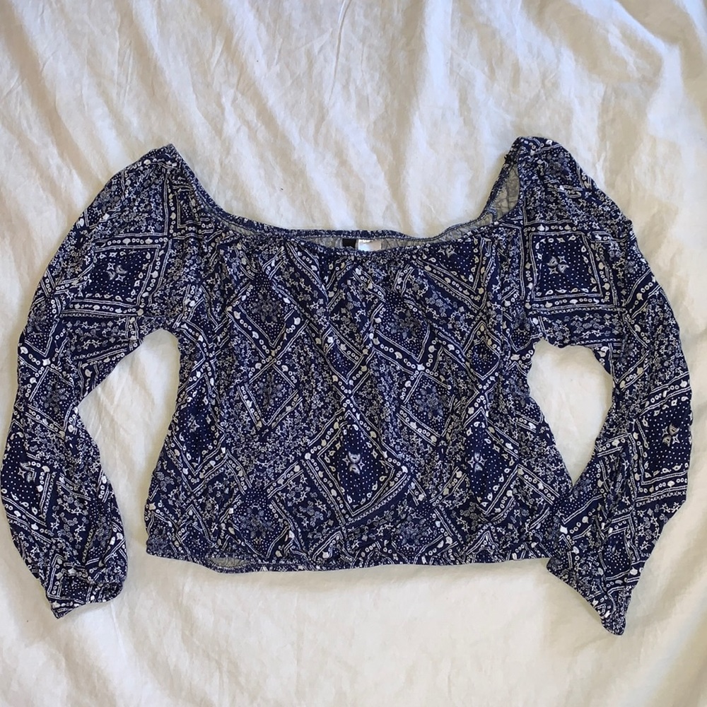 Long sleeve off the shoulder navy top